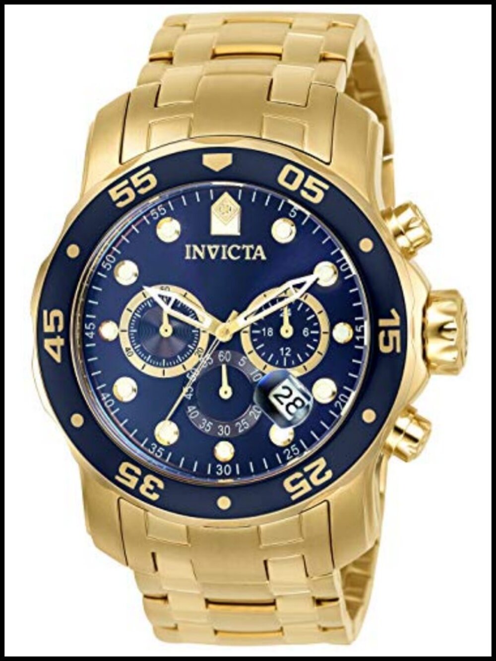 Invicta Pro Diver Chronograph Watch Gold Tone Stainless Steel 200M Diving